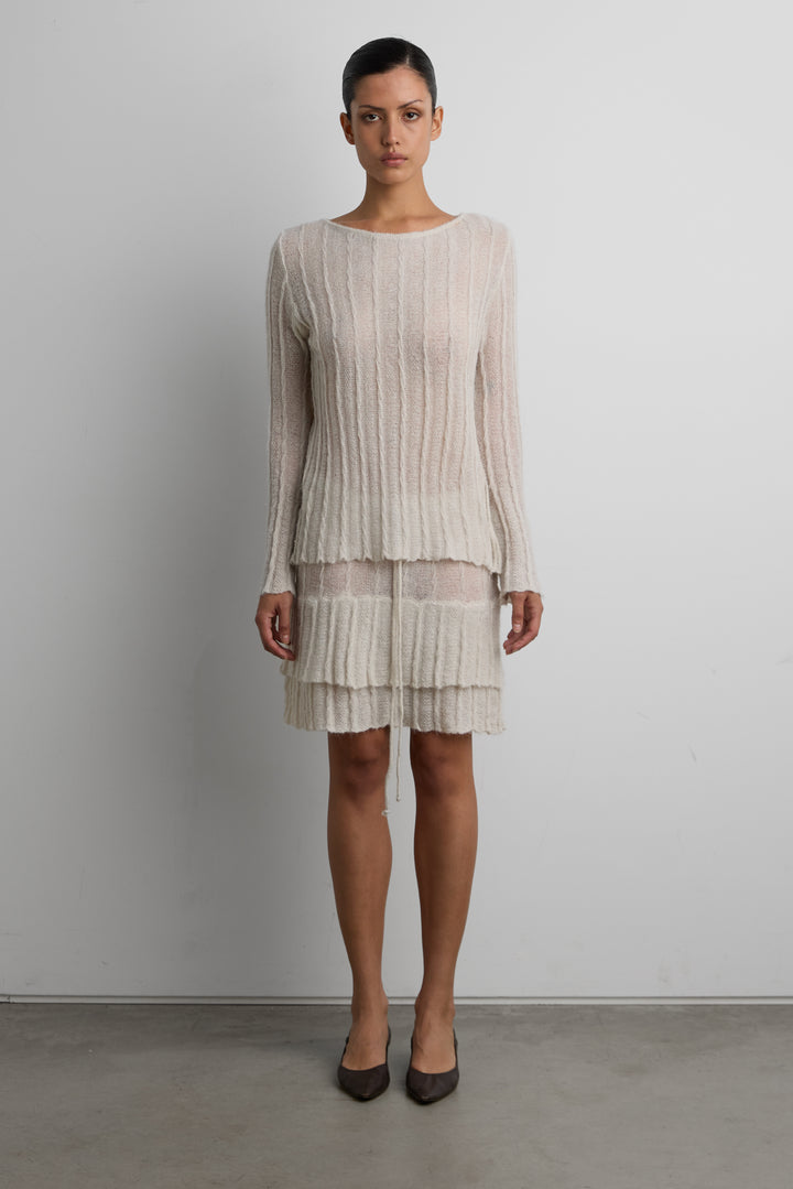 DRIFT KNIT MIDI SKIRT in Cream — alternate angle