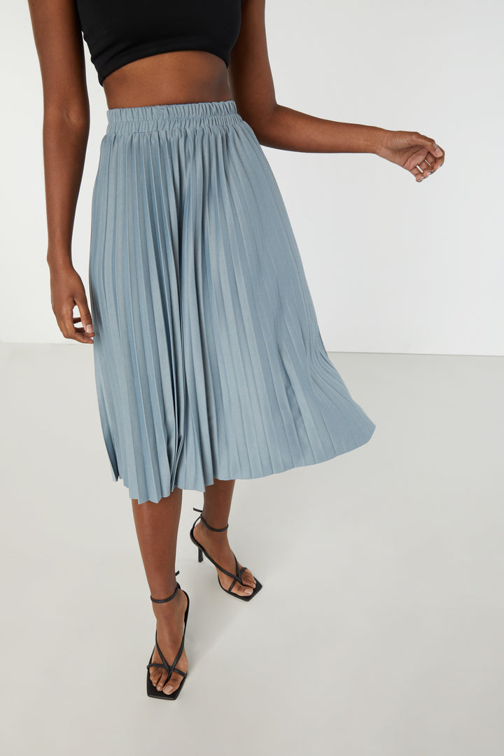 MIDI PLEATED SKIRT in Stormy Sea — alternate angle