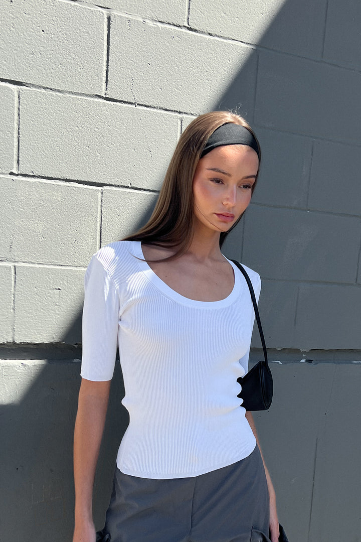 KNIT SHORT SLEEVE SWEATER in White — alternate angle