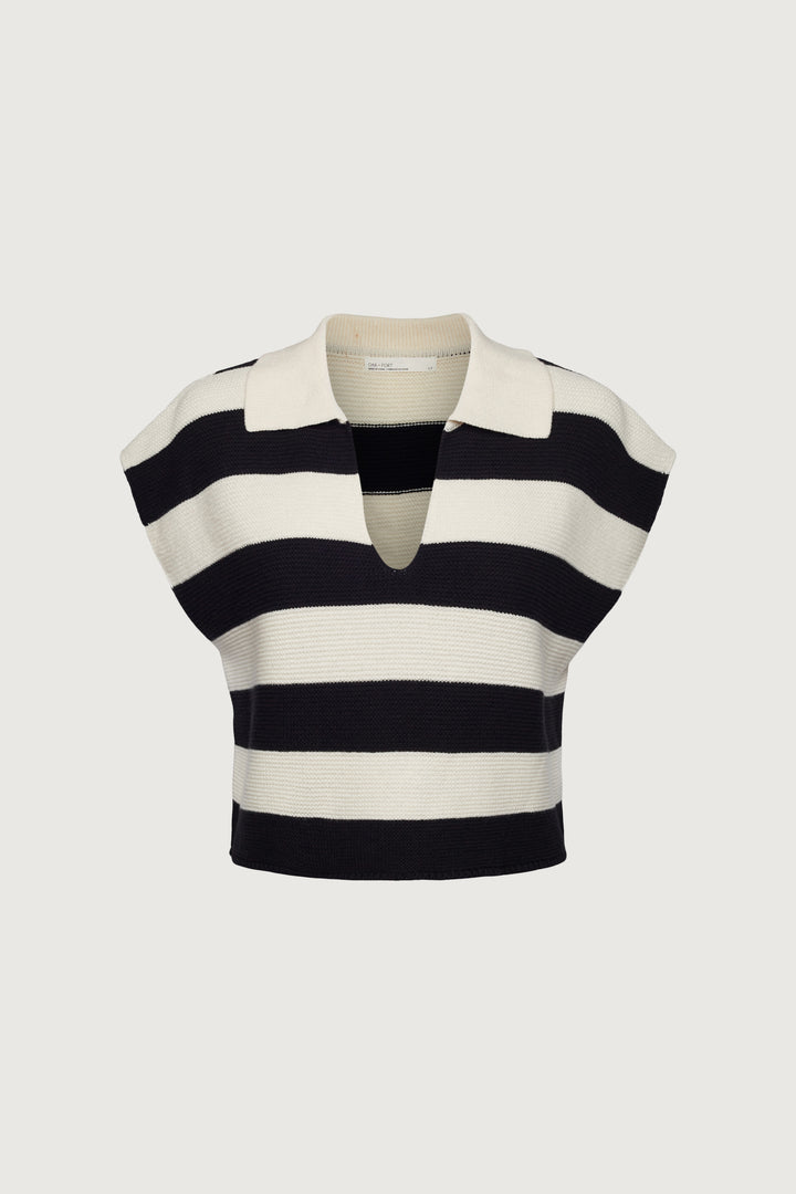 CROPPED STRIPED COLLARED SWEATER in Cream Ultramarine — alternate angle