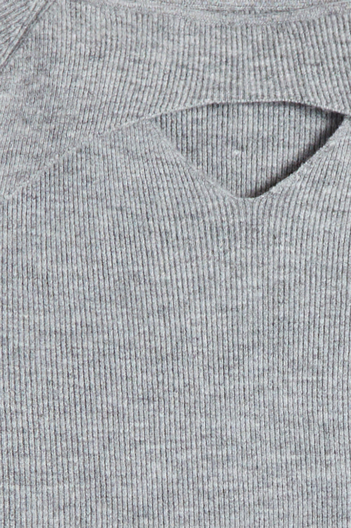 OFF SHOULDER SWEATER WITH CUTOUT in Heather Light Gray — alternate angle