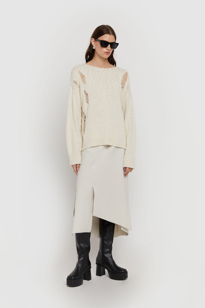 DISTRESSED OVERSIZED SWEATER in Cream — alternate angle