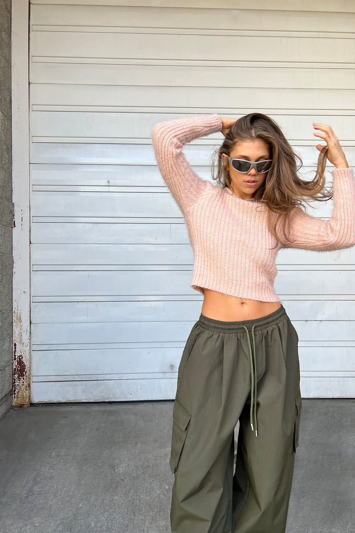 EXTENDED COLLAR KNIT SWEATER in Pink — alternate angle