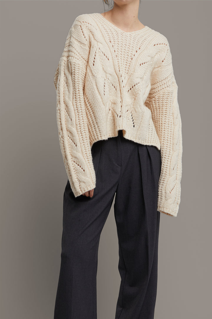 PATTERNED KNIT SWEATER in Beige — alternate angle