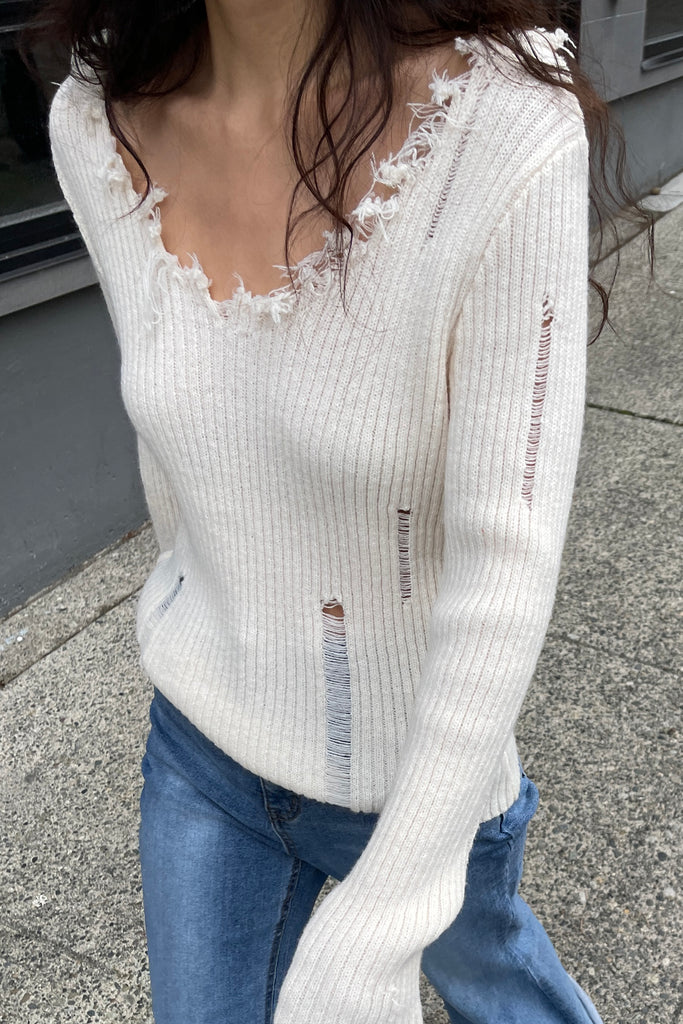 Distressed V-neck Sweater | OAK + FORT – OAK + FORT USA