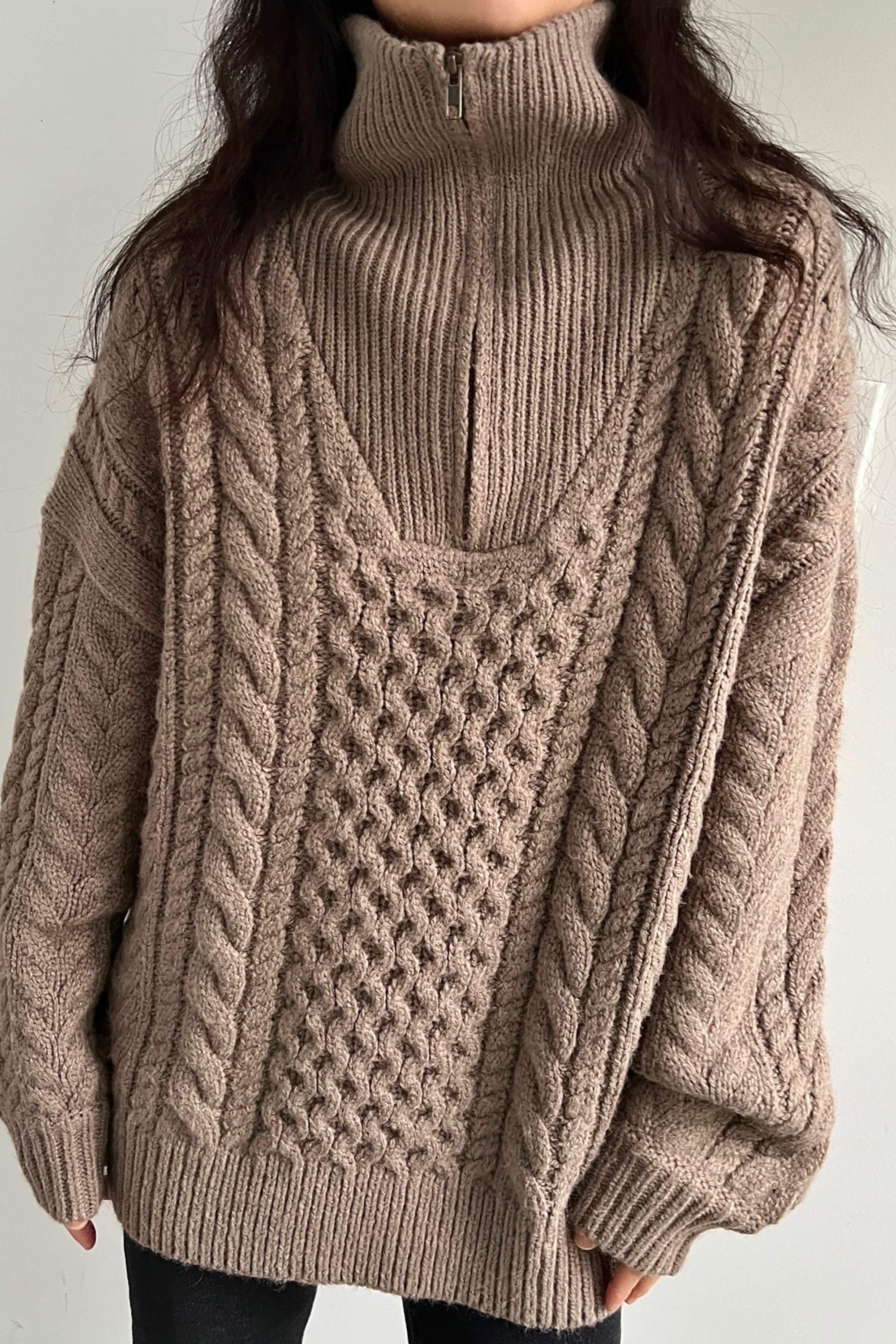 Cable knit half zip shop