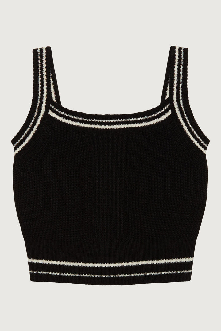 STRIPED TRIM KNIT TANK in Black — alternate angle