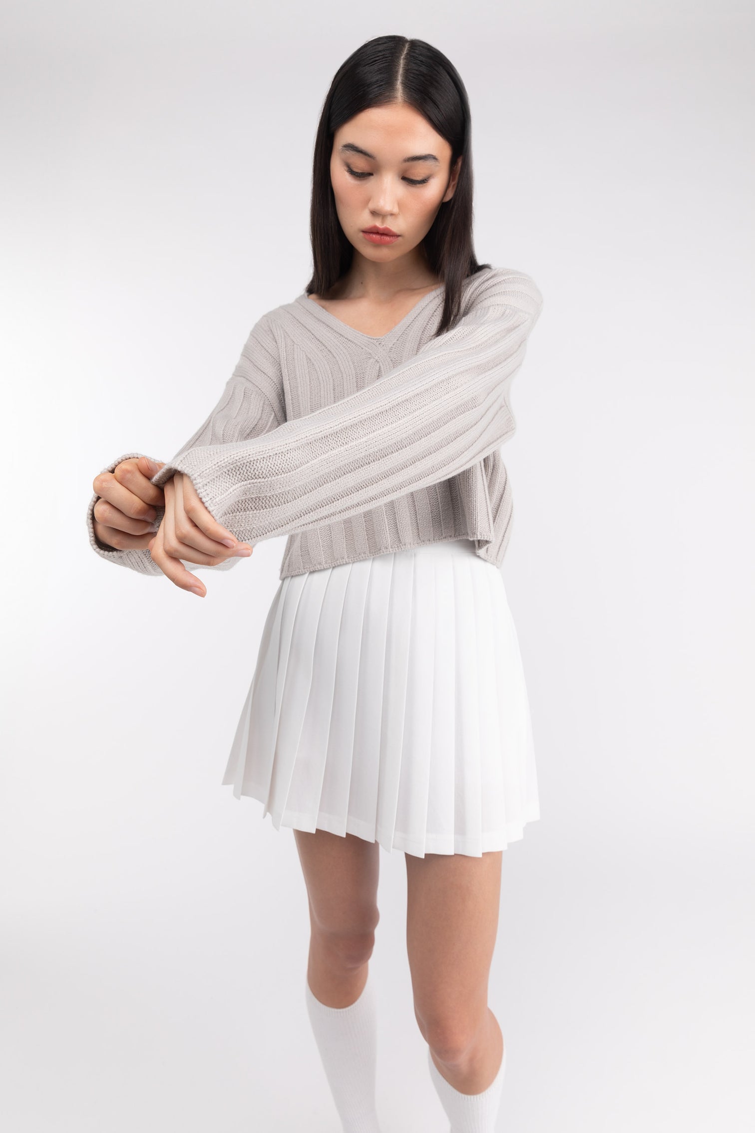 Rib-Knit V-Neck Sweater Dress main image 1