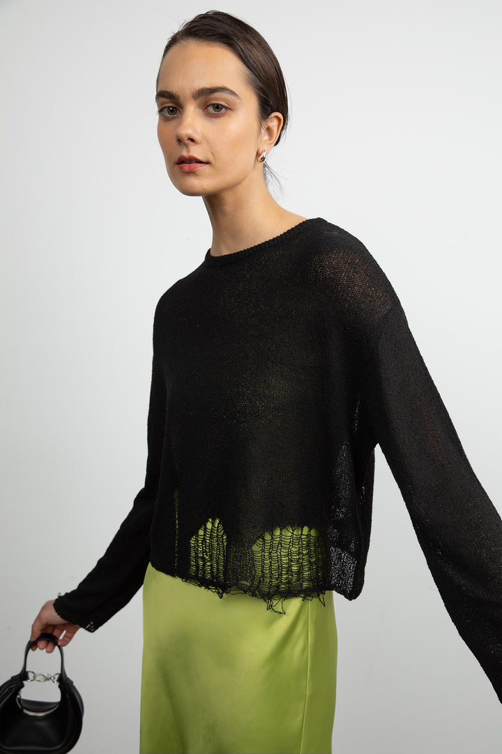 OVERSIZED DISTRESSED SWEATER in Black — alternate angle