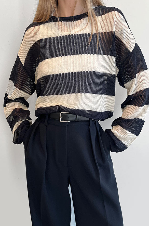 LIGHT SWEATER WITH STRIPES in Black stripe — alternate angle
