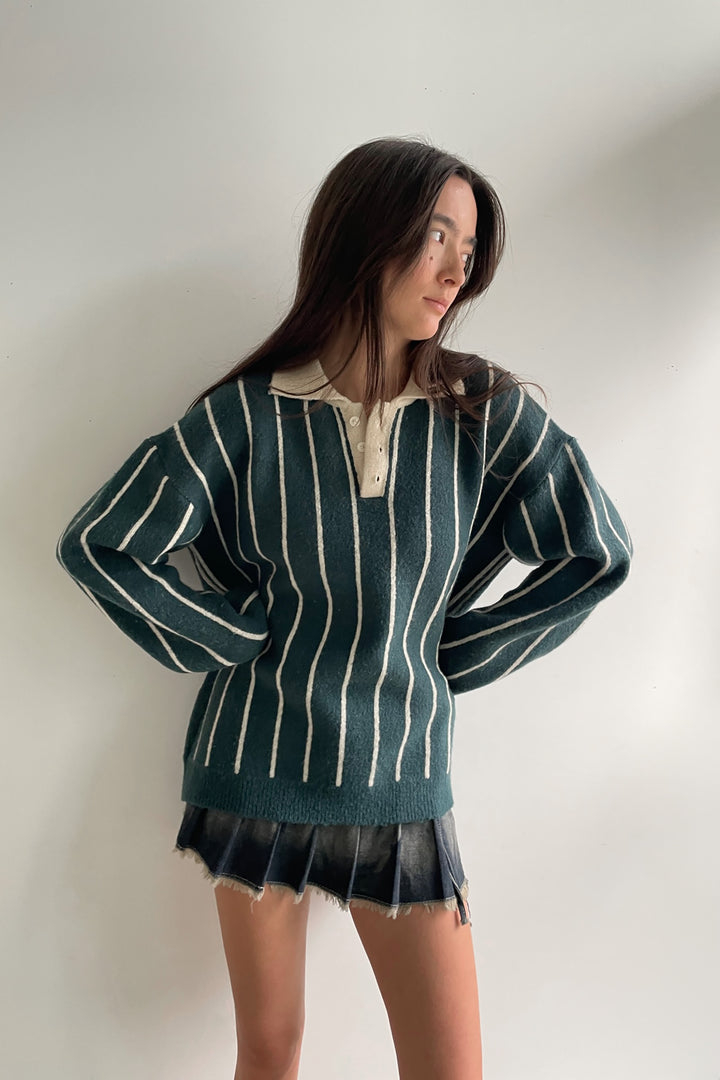 STRIPED RUGBY SWEATER in Green — alternate angle