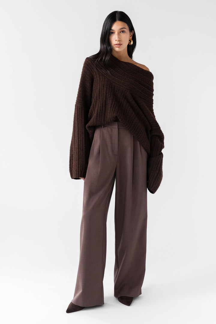 OVERSIZED SLOUCHY OFF THE SHOULDER SWEATER in Bitter Chocolate — alternate angle
