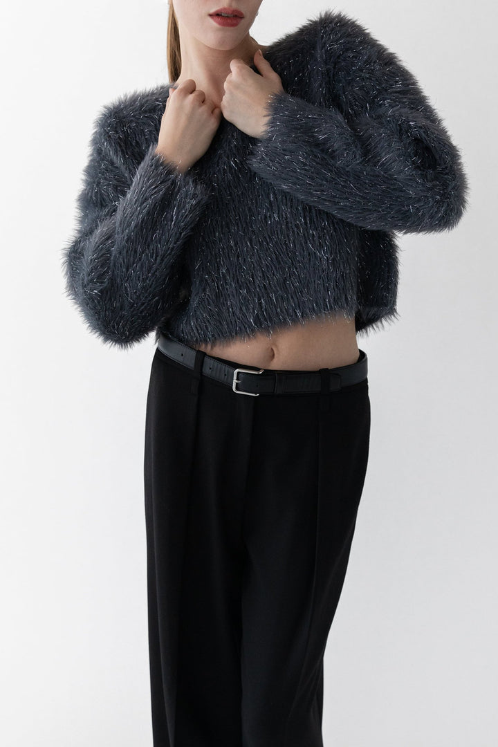 FUZZY METALLIC TINSEL SWEATER