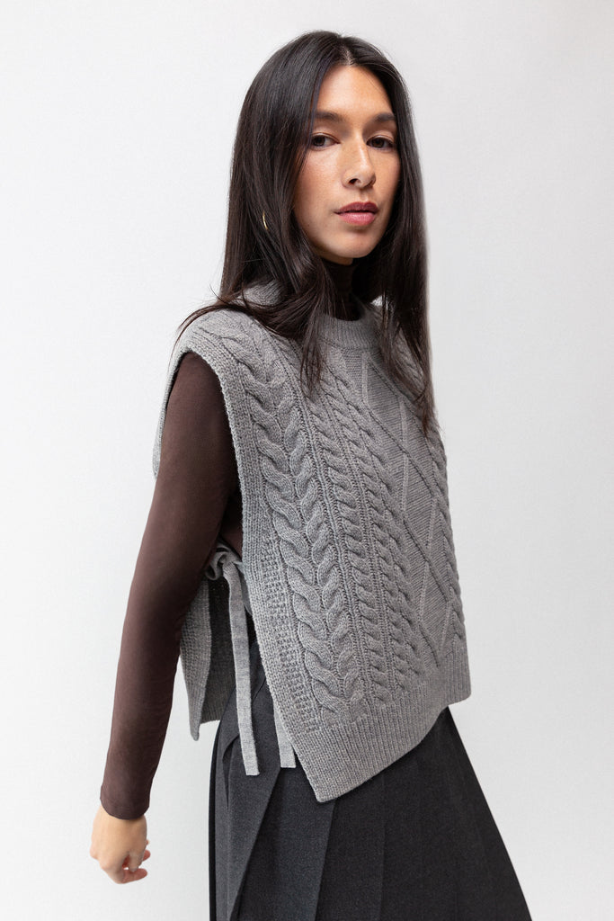 Sleeveless Cable-knit Vest with Ties | OAK + FORT OAK + FORT USA Sleeveless Cable-knit Vest with Ties | OAK + FORT OAK + FORT USA