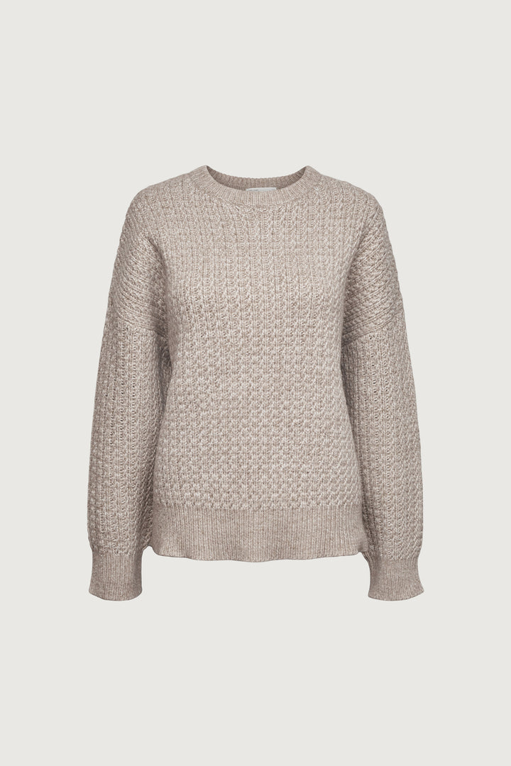 CHUNKY KNIT CREWNECK SWEATER in Heather Simply Taupe — alternate angle