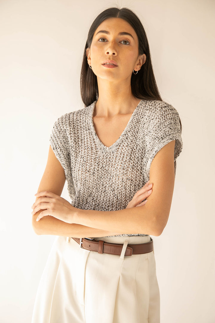CROCHET SWEATER VEST in MEDIUM GREY — alternate angle