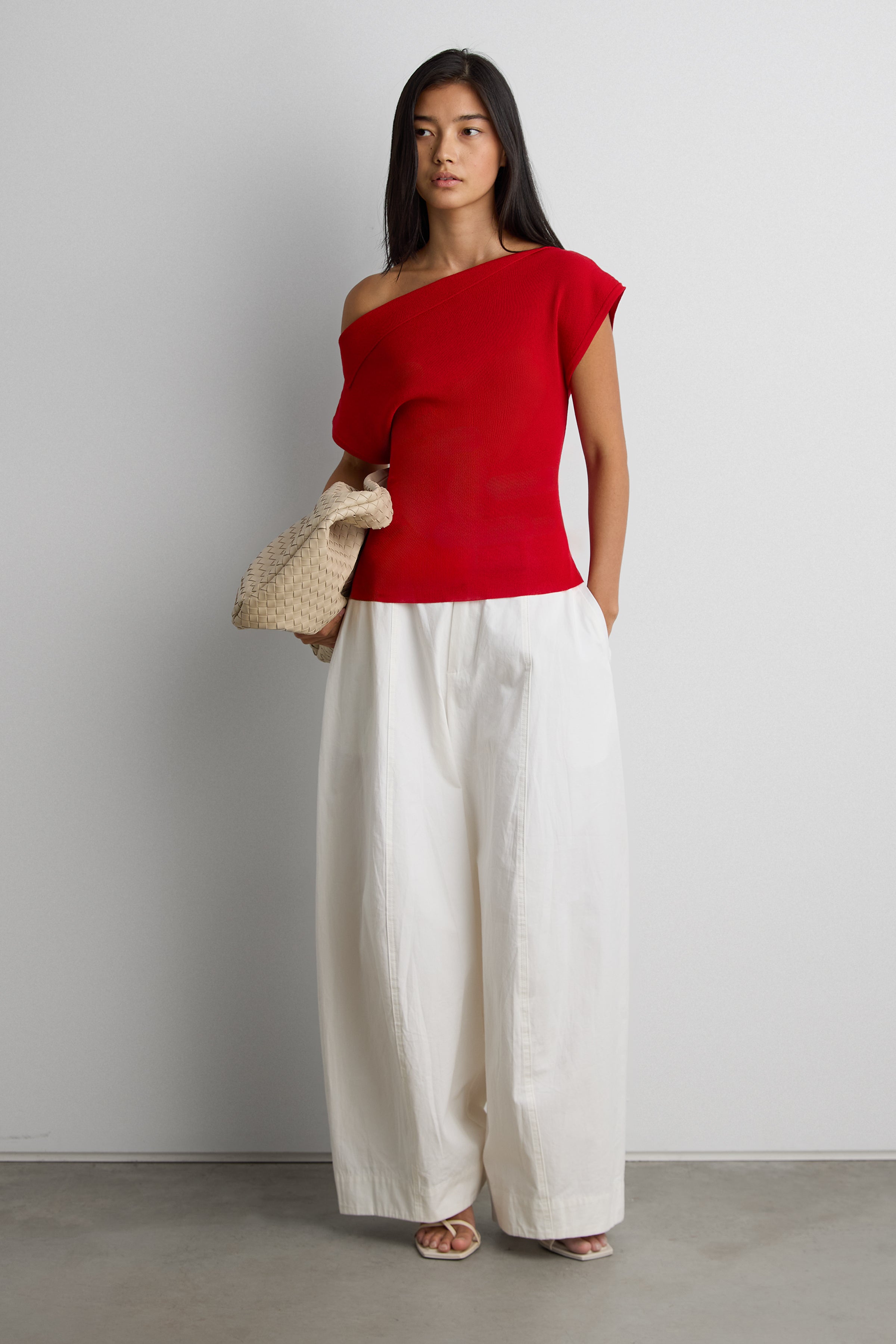 Asymmetrical Off The Shoulder Cap Sleeve Sweater | OAK + FORT