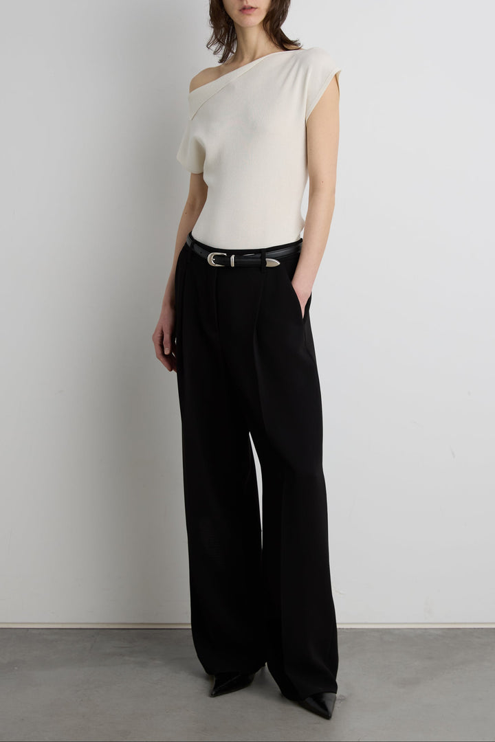 ASYMMETRICAL OFF THE SHOULDER CAP SLEEVE SWEATER in Cream — alternate angle