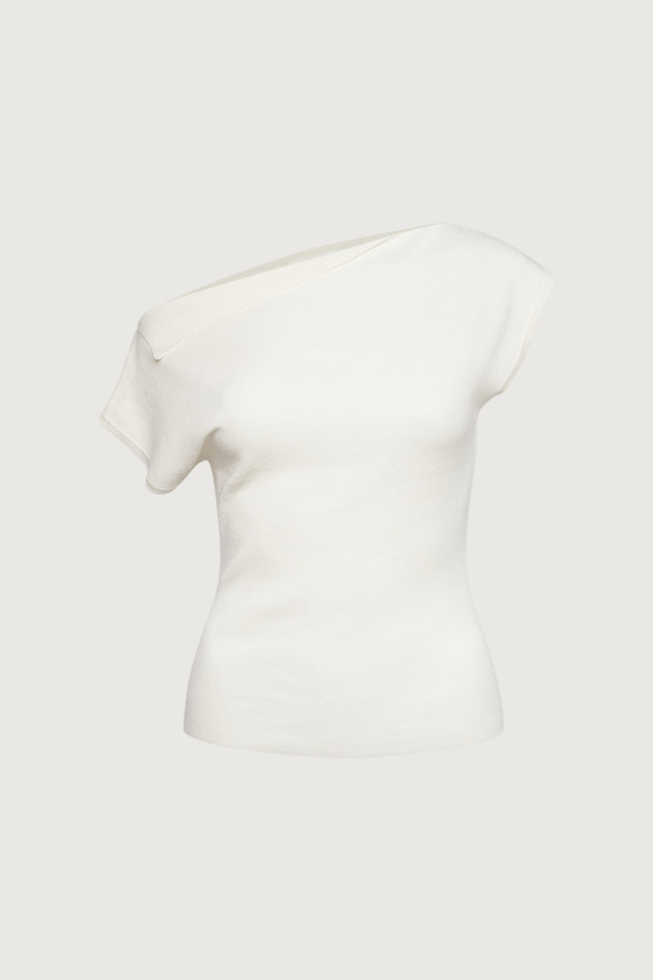 ASYMMETRICAL OFF THE SHOULDER CAP SLEEVE SWEATER in Cream — alternate angle