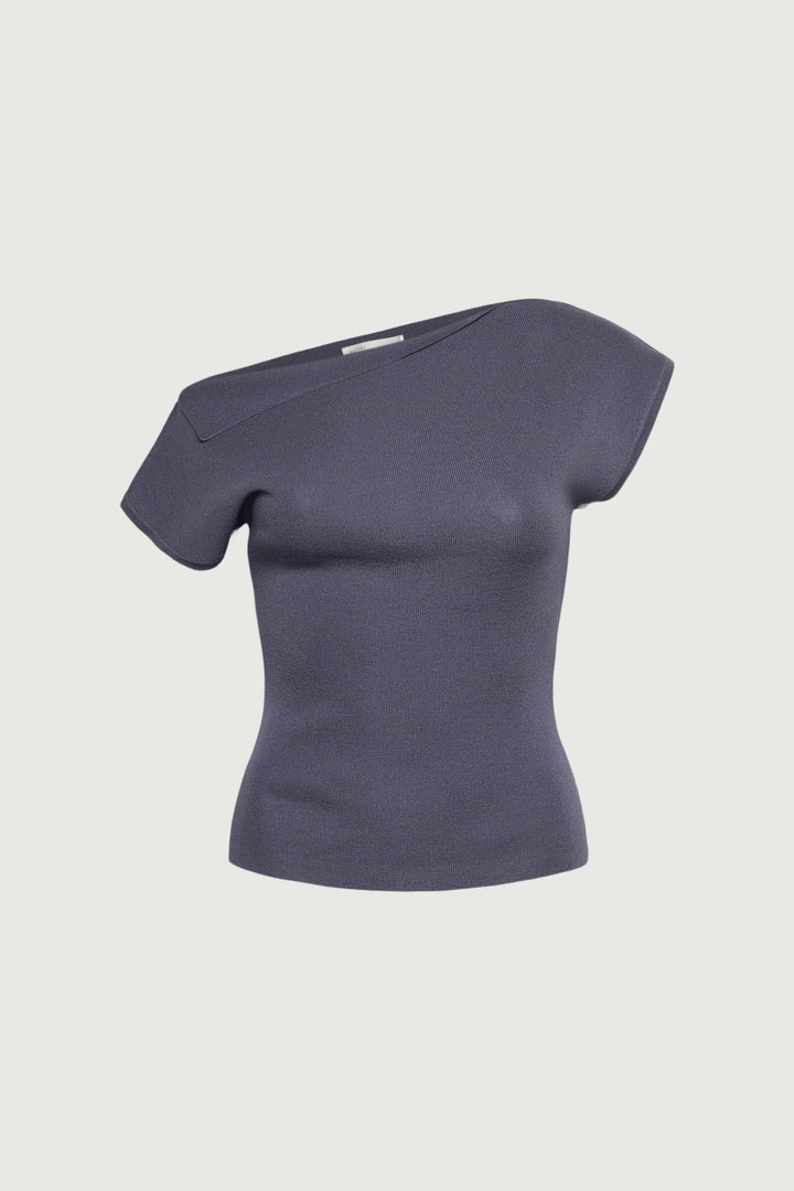 ASYMMETRICAL OFF THE SHOULDER CAP SLEEVE SWEATER in Grisaille — alternate angle