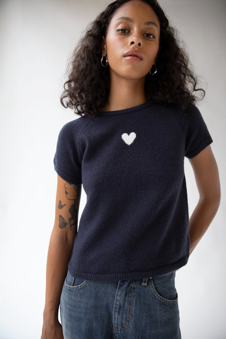SHORT SLEEVE SWEATER in Navy — alternate angle