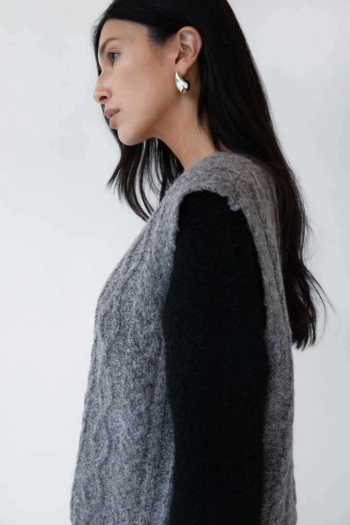 CABLE KNIT VEST WITH TOGGLES in Gray — alternate angle
