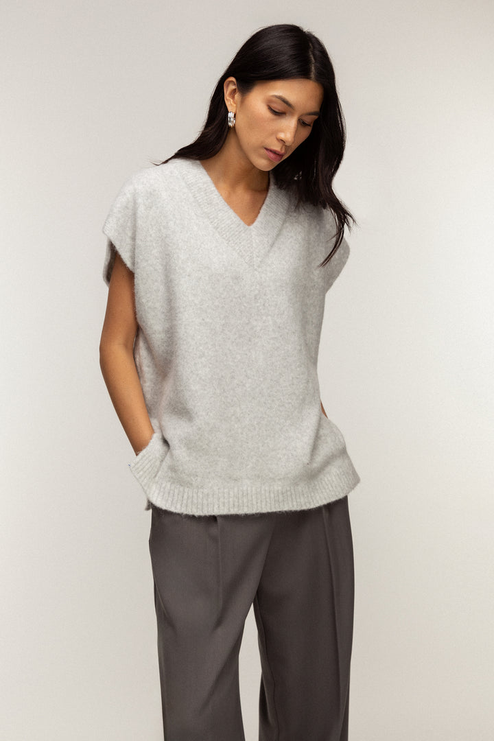 WOOL-BLEND KNIT VEST in Light Gray — alternate angle
