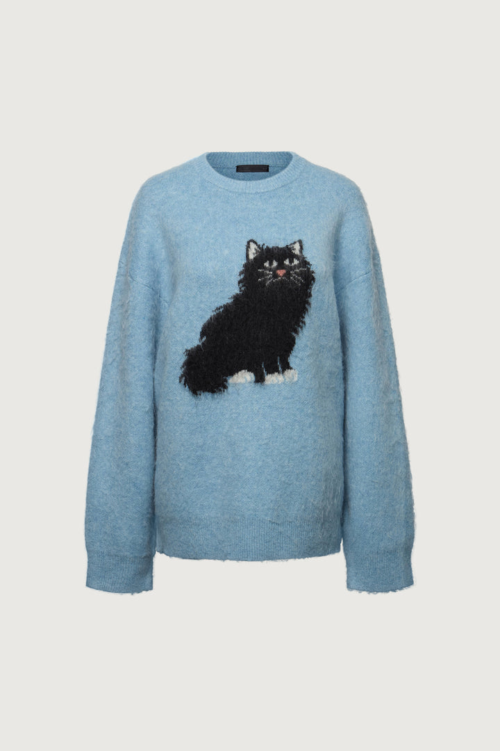 CAT CREWNECK SWEATER in Skyride — alternate angle