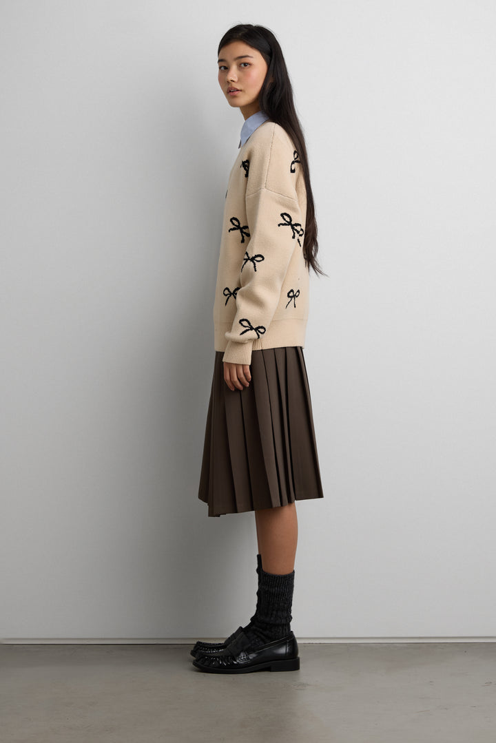 BOW JACQUARD KNIT SWEATER in Birch Black — alternate angle