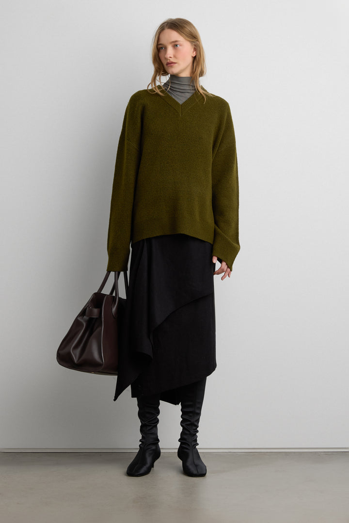V-NECK SWEATER in Dark Olive — alternate angle