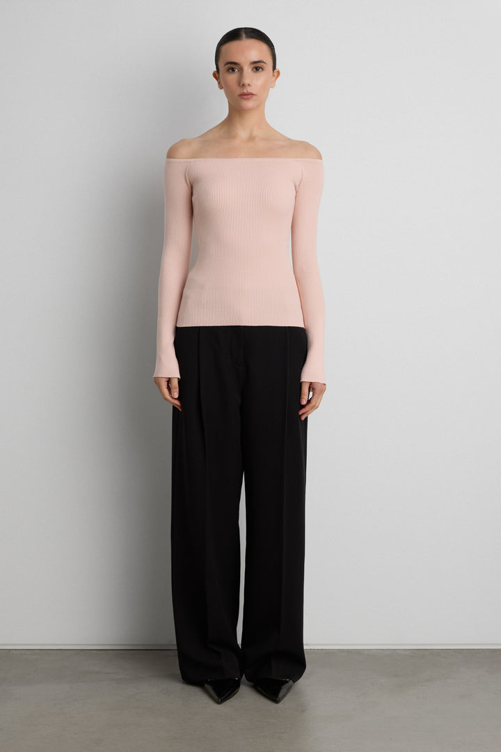 RIBBED OFF THE SHOULDER TOP in Peach Pink — alternate angle