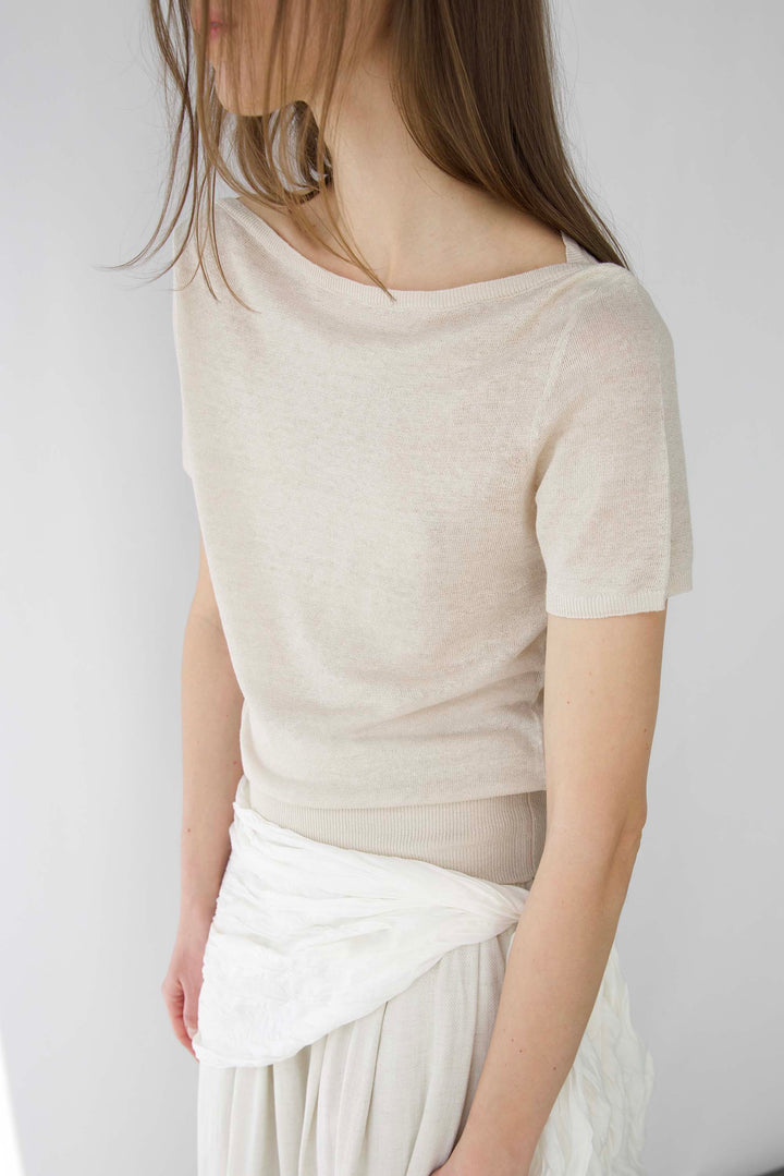 LINEN BLEND SHORT SLEEVE SWEATER in Linen — alternate angle
