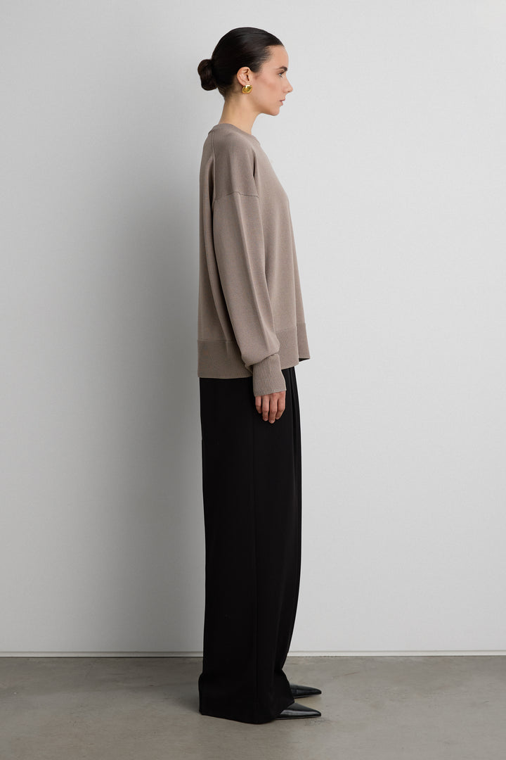 LIGHTWEIGHT CREWNECK SWEATER in Taupe — alternate angle