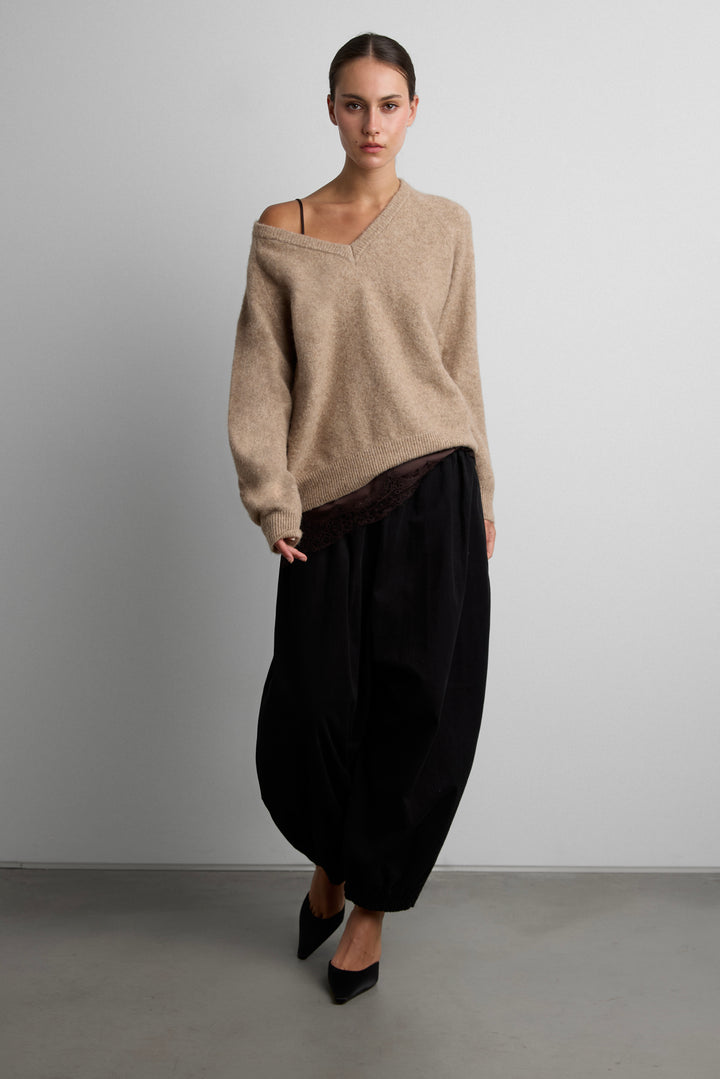V-NECK SWEATER in SOFT MOCHA — alternate angle