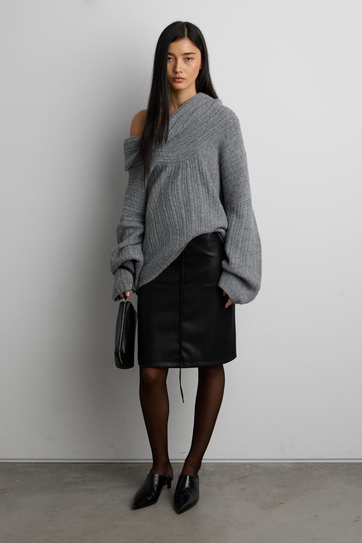 OVERSIZED SLOUCHY OFF THE SHOULDER SWEATER in Dark Heather Grey — alternate angle