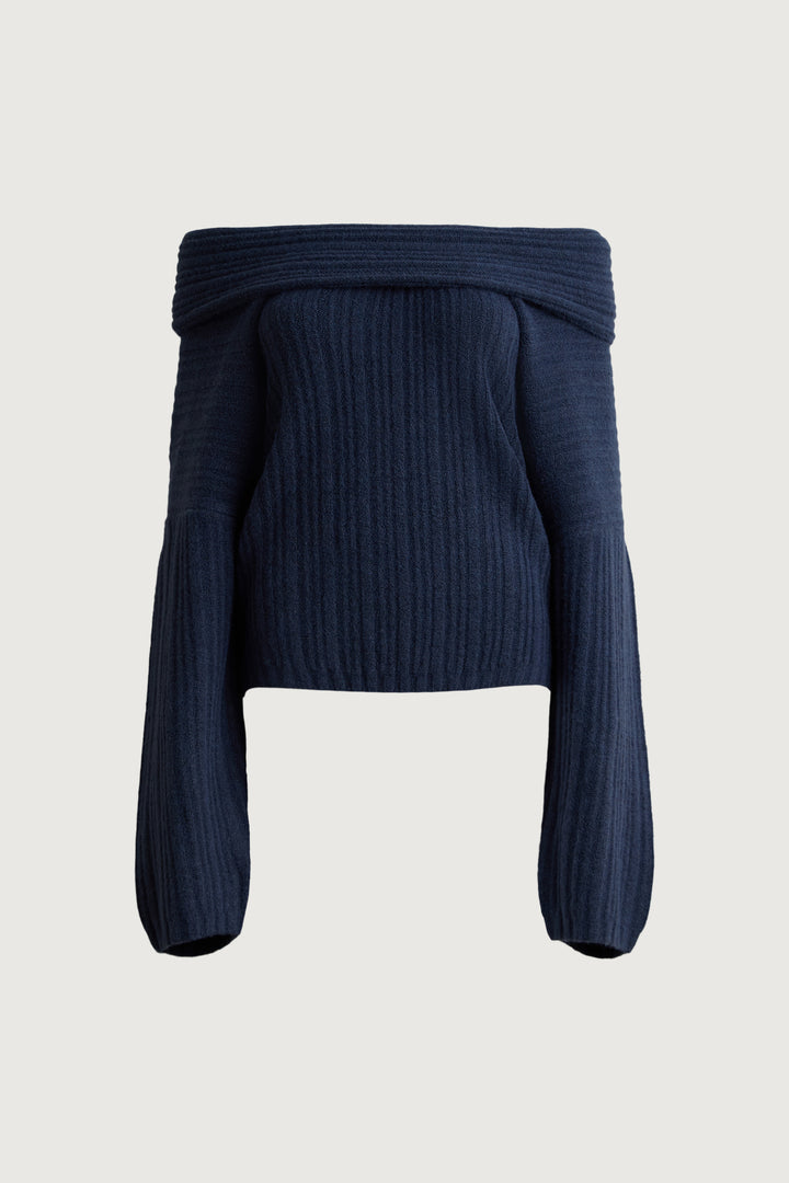 OVERSIZED SLOUCHY OFF THE SHOULDER SWEATER in Evening Blue — alternate angle