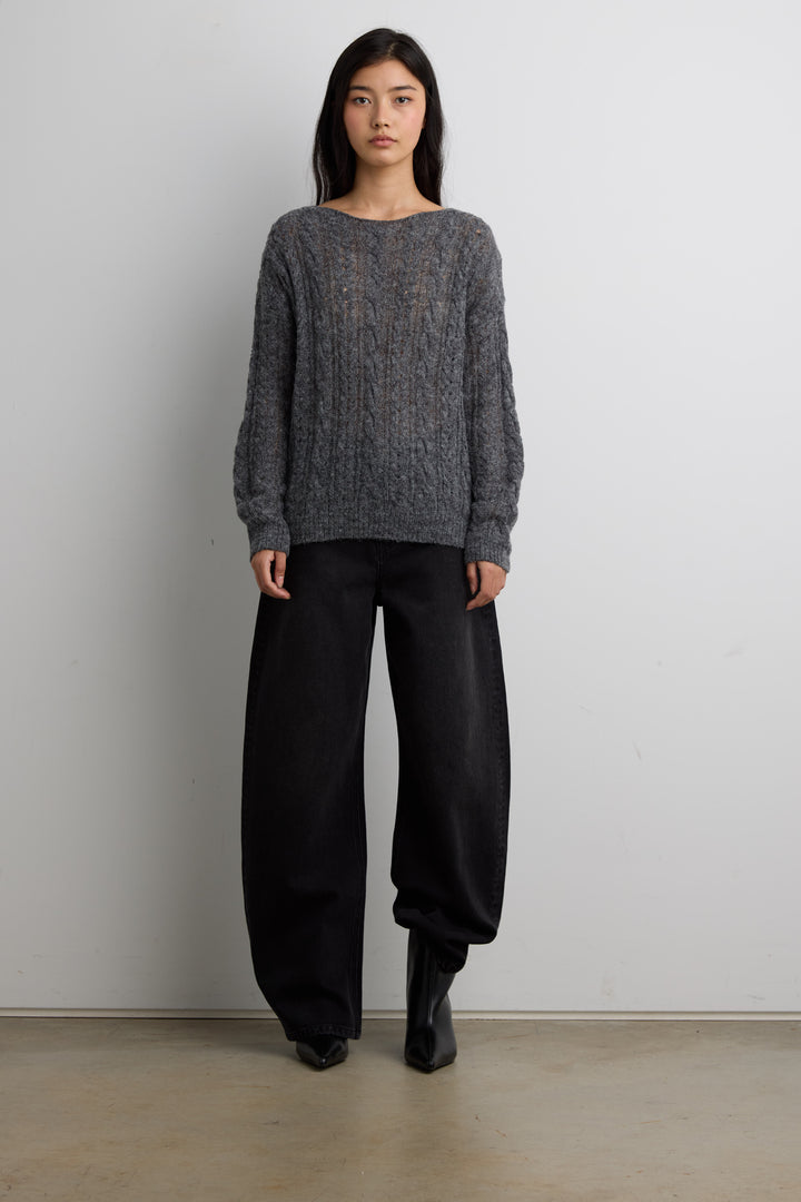 WOOL-BLEND CABLE KNIT SWEATER in Charcoal — alternate angle