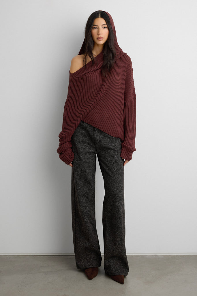 Slouchy Off The Shoulder Knit Hoodie | OAK + FORT – OAK + FORT USA
