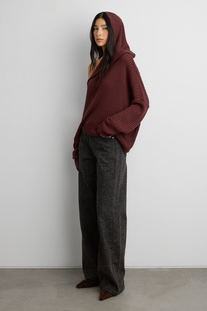 Slouchy Off The Shoulder Knit Hoodie | OAK + FORT – OAK + FORT USA