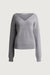 Chunky knit v-neck sweater in medium heather grey — main image