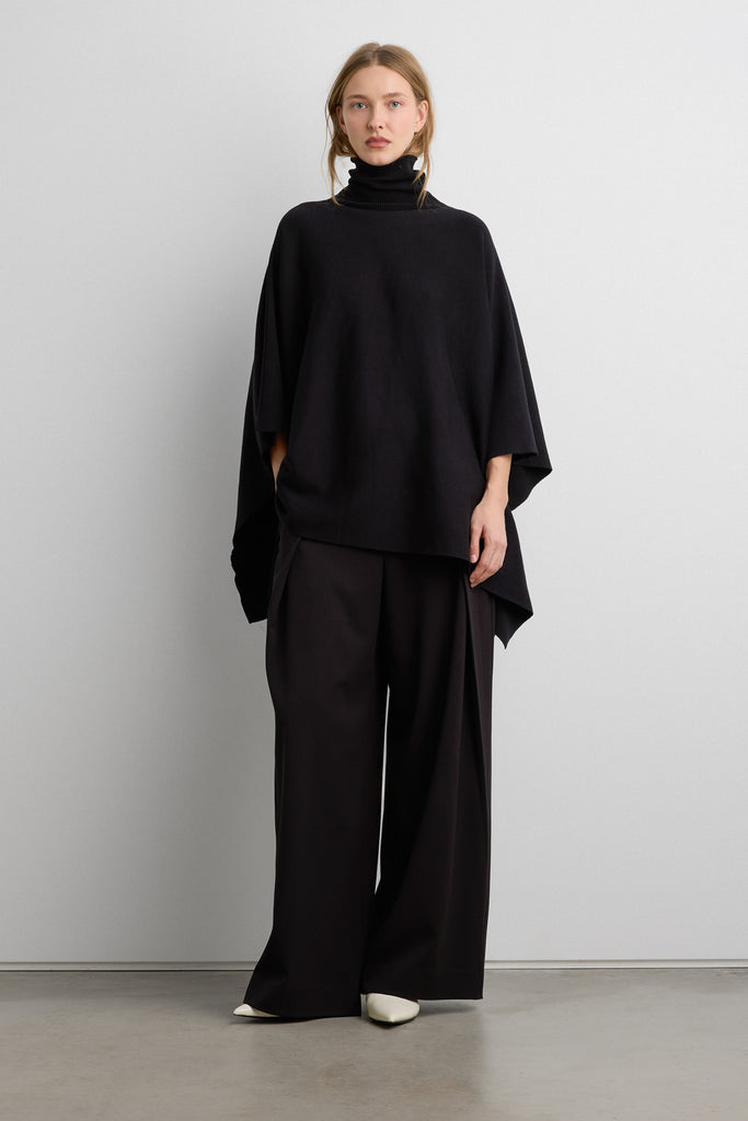 ニット/セーター HYKE ALPACOTTON TURTLENECK SWEATER CAPE Adolfo Dominguez Funnel Neck Cape Sweater - Grey Melange at e.c.t.