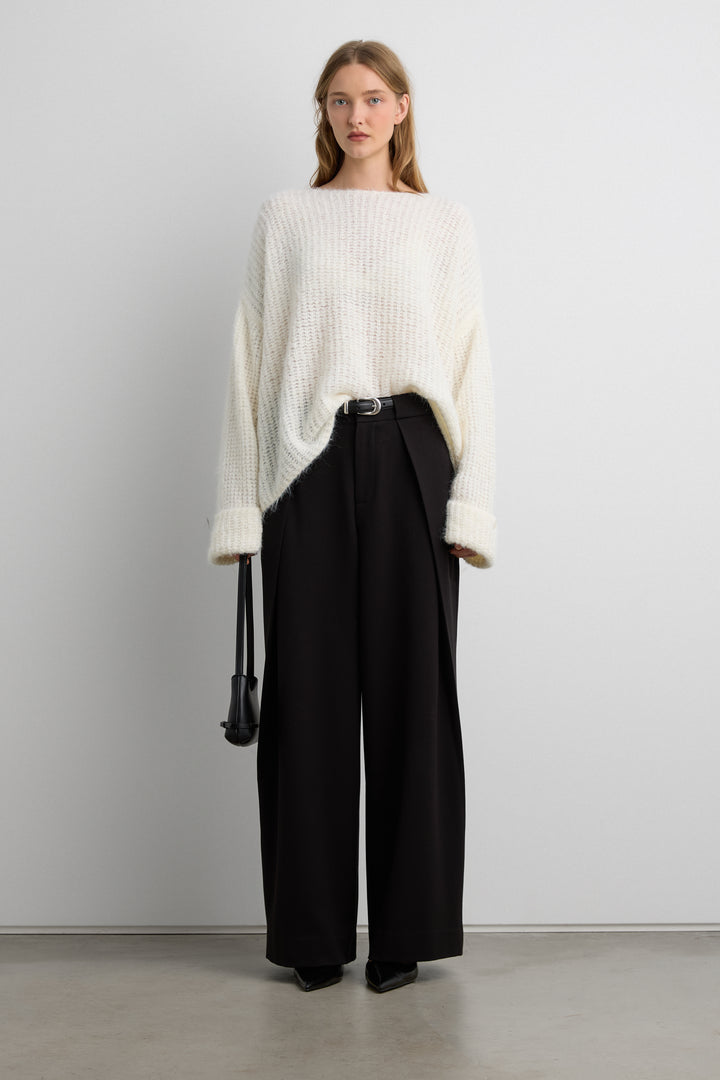RELAXED FIT FUZZY SHIMMER SWEATER in Ivory — alternate angle