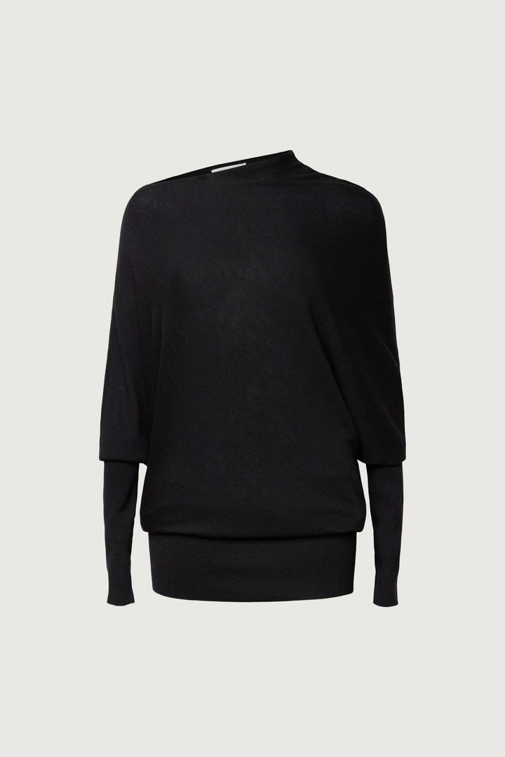 ASYMMETRICAL SWEATER WITH CUFFED SLEEVE in Black — alternate angle