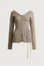 V-neck button front sweater with waist tie in heather khaki — main image