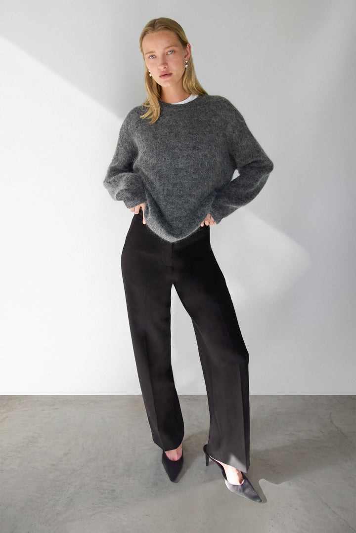 OVERSIZED WOOL BLEND CREWNECK in Charcoal — alternate angle