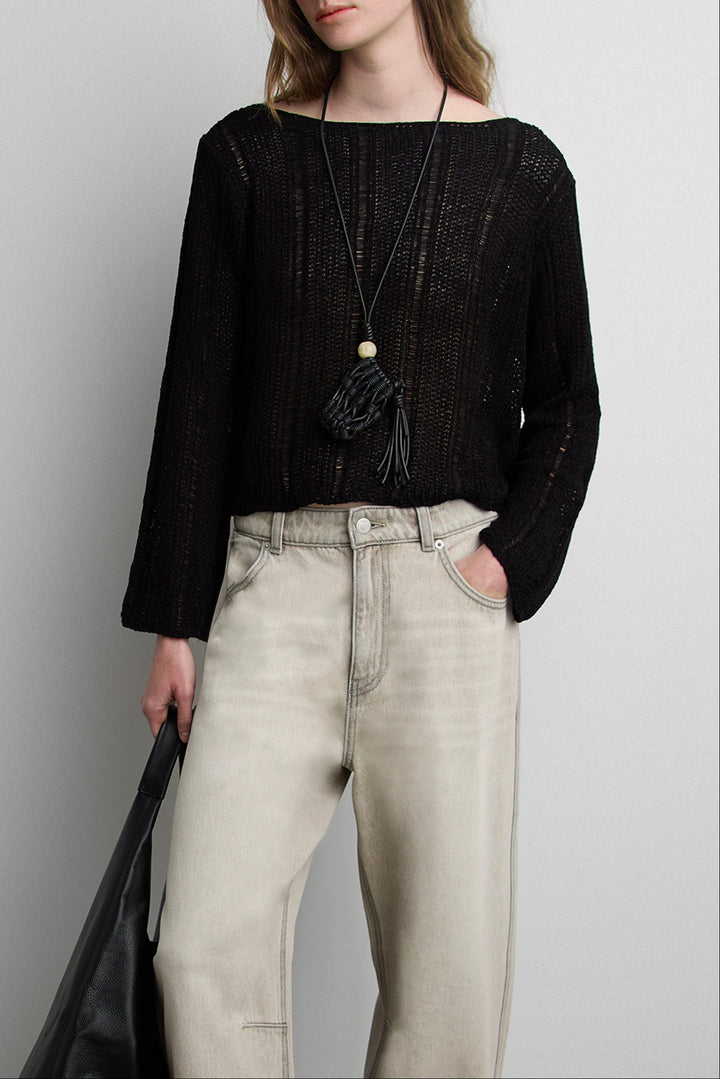 SHEER BOATNECK MESH SWEATER in Black — alternate angle