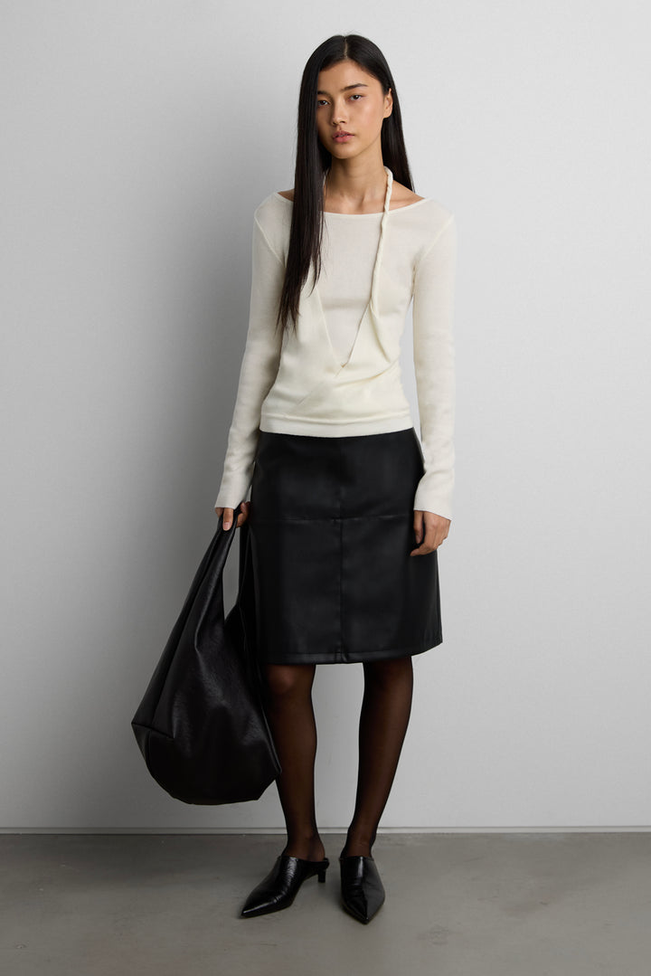 HALTER NECK LAYERED LONG SLEEVE TOP in Ivory — alternate angle