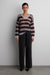 Wool blend striped v-neck sweater in dusty blue — main image