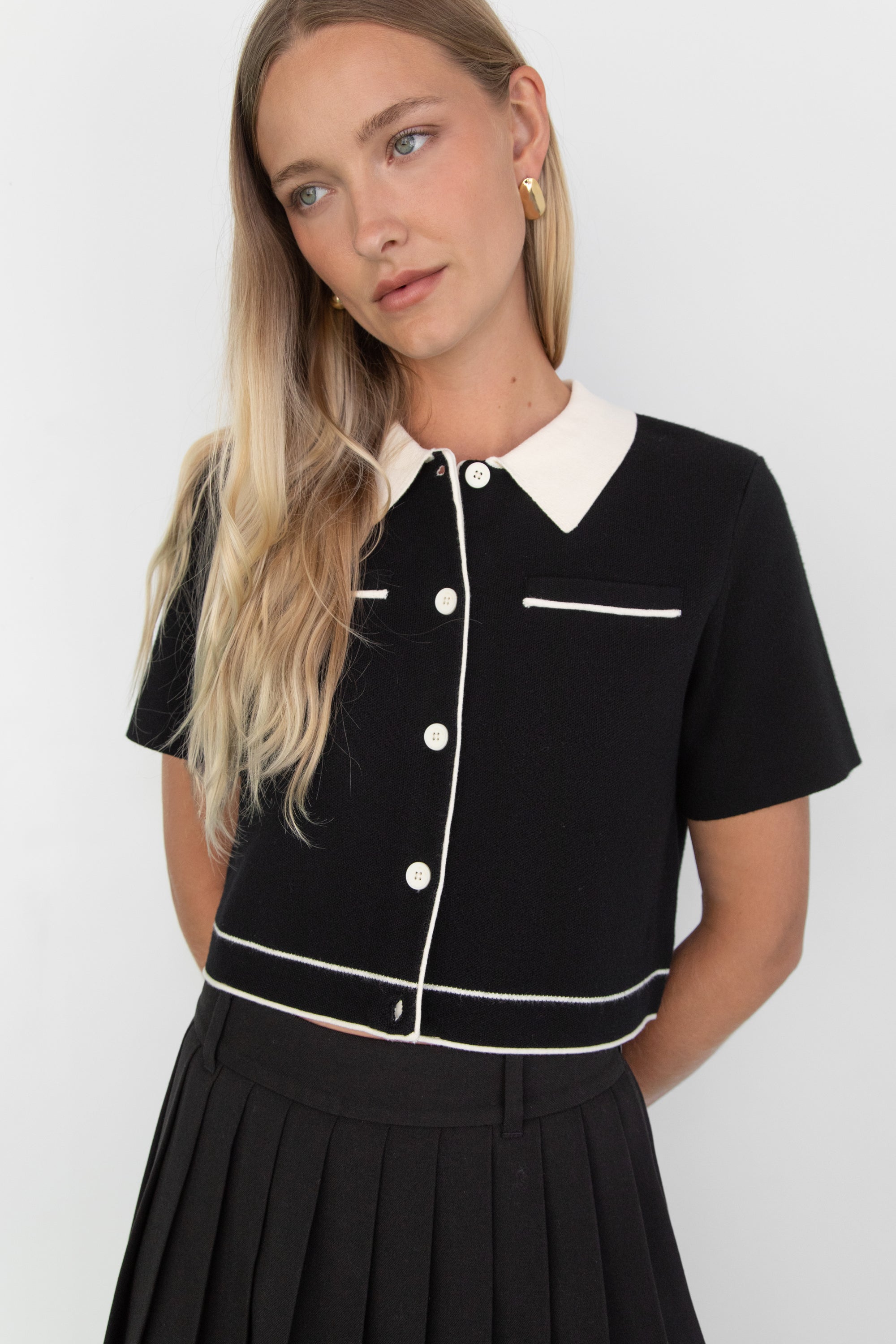 Cropped Knit Contrast Trim Top | OAK + FORT – OAK + FORT USA