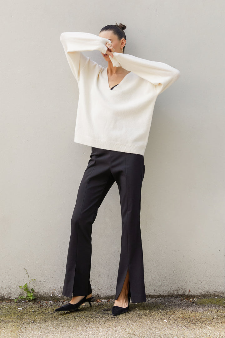 V-NECK SWEATER in Cream — alternate angle